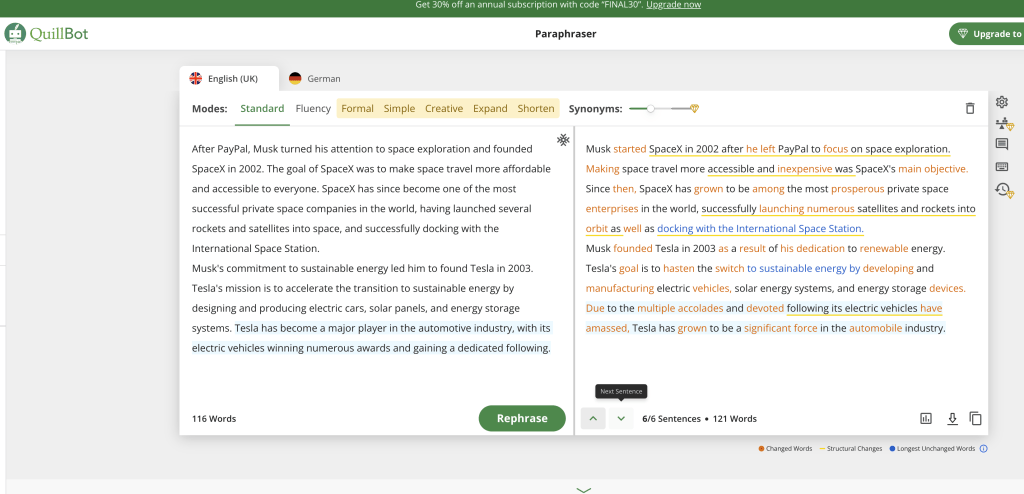 Backend da ferramenta de parafraseamento do Quillbot.
