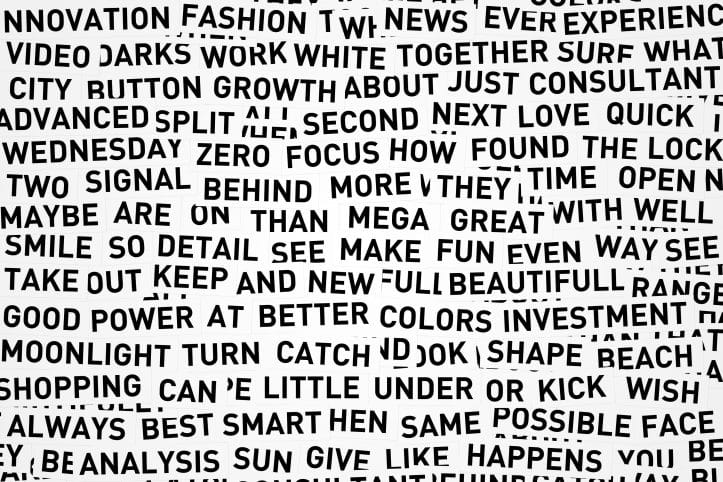 Multiple words cut out of a newspaper
