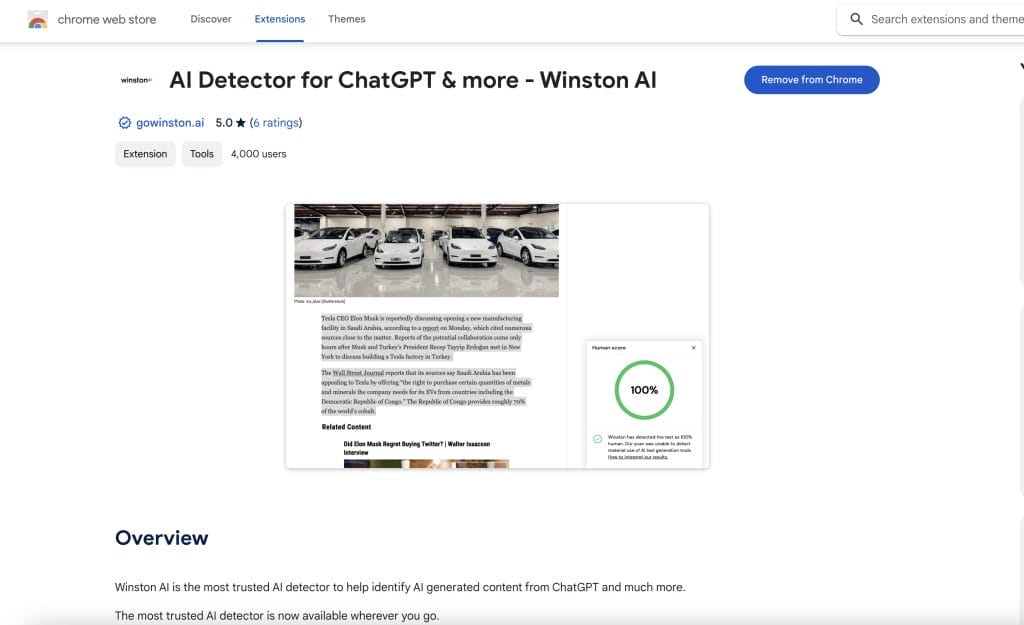 Winston AI detector Chrome Extension
