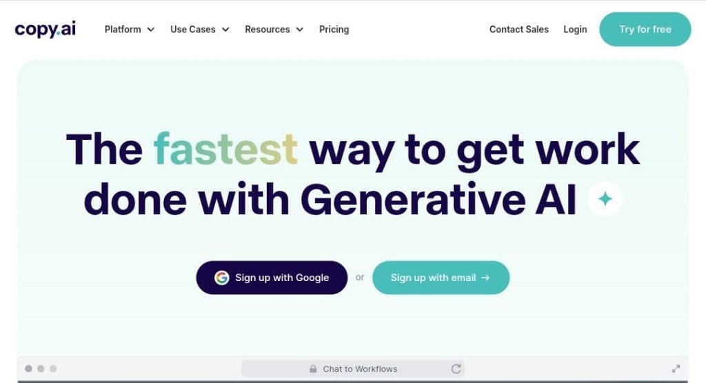 copy ai screenshot frontpage