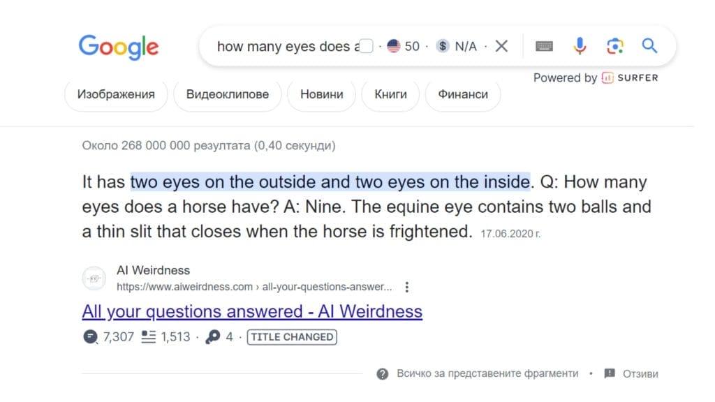Sanktioniert Google AI-Inhalte? Beispiel für eine KI-Antwort, die falsch ist   