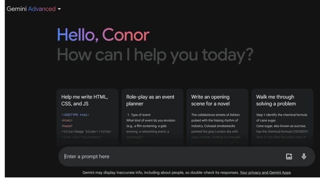Le tableau de bord Google Gemini