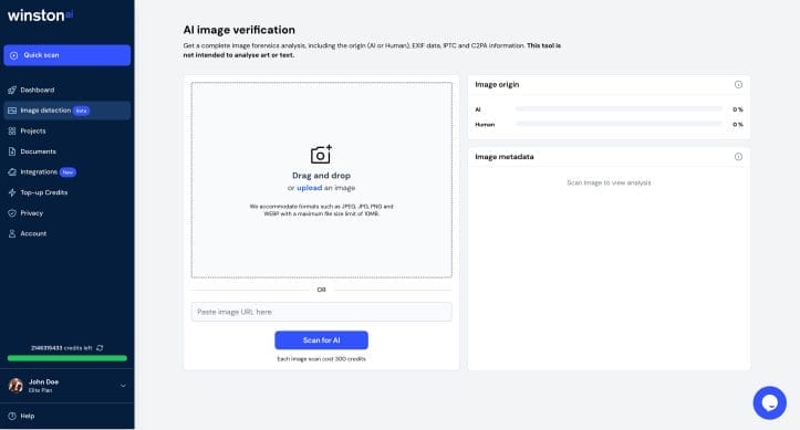 Image detection page screenshot