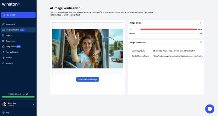 Screenshot of ai image detection results