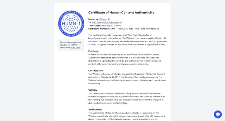 Screenshot of HUMN-1 website certificate