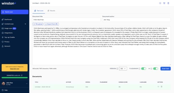 Plagiarism checker text box screenshot