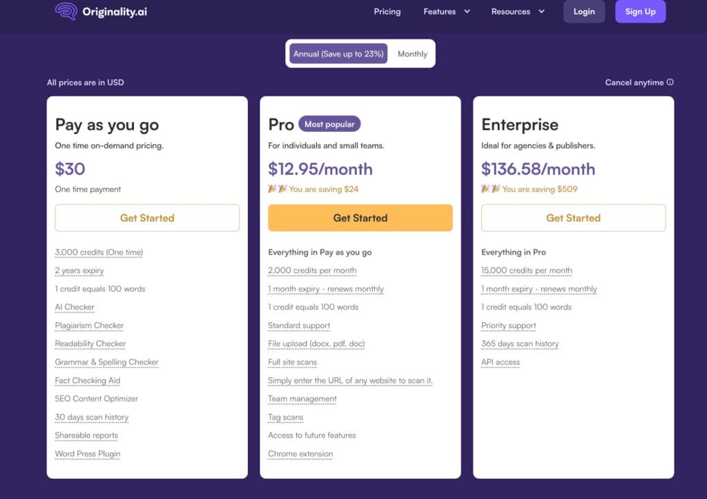 originality ai pricing