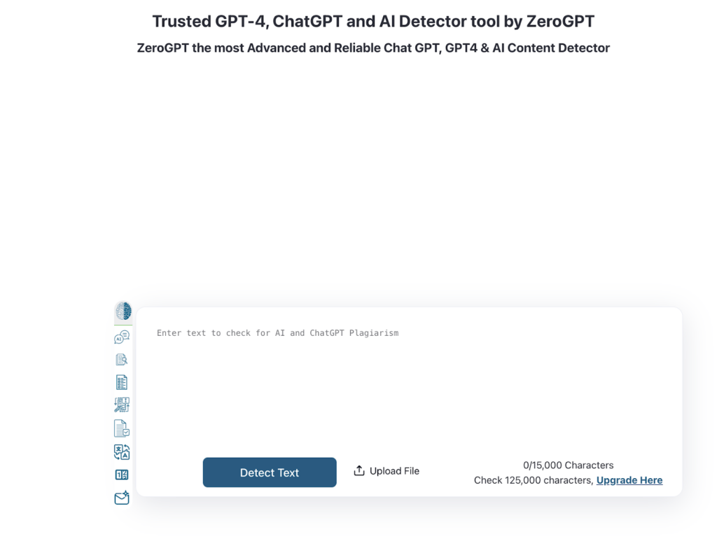 page d'accueil du gpt zéro