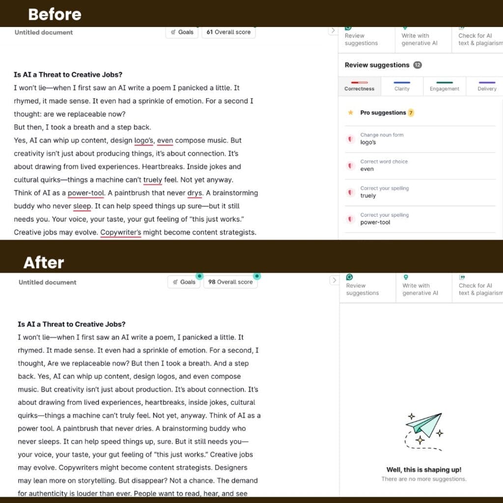 before and after grammarly