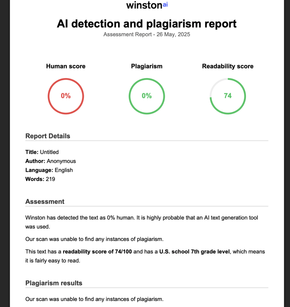 relatórios de avaliação varredura de detecção de IA