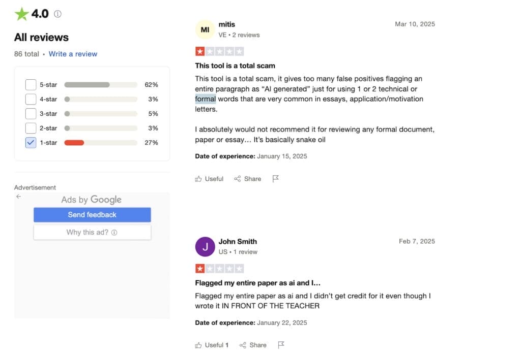 Avaliações do GPTZero