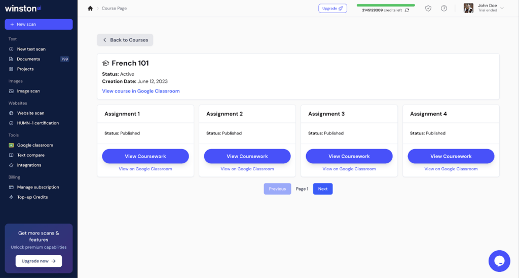 intégration de google classroom