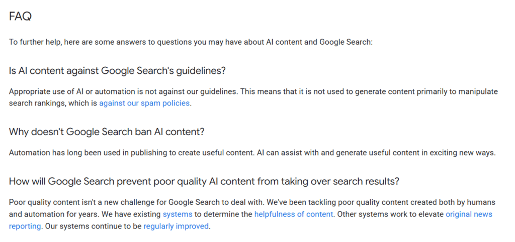 Google AI Inhalt FAQ Hilfe
