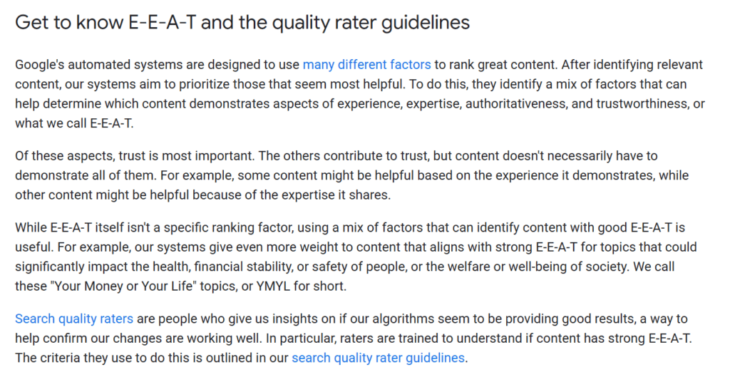Google EEAT guidelines