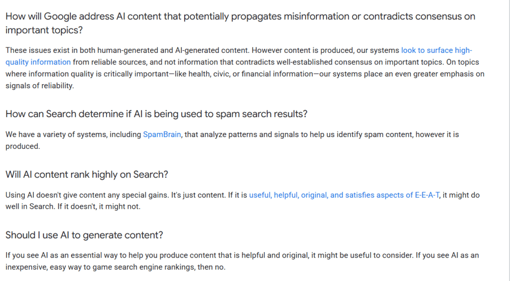 Google AI content FAQ