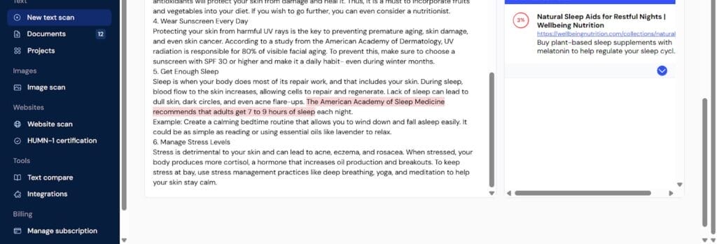 plagiarism results