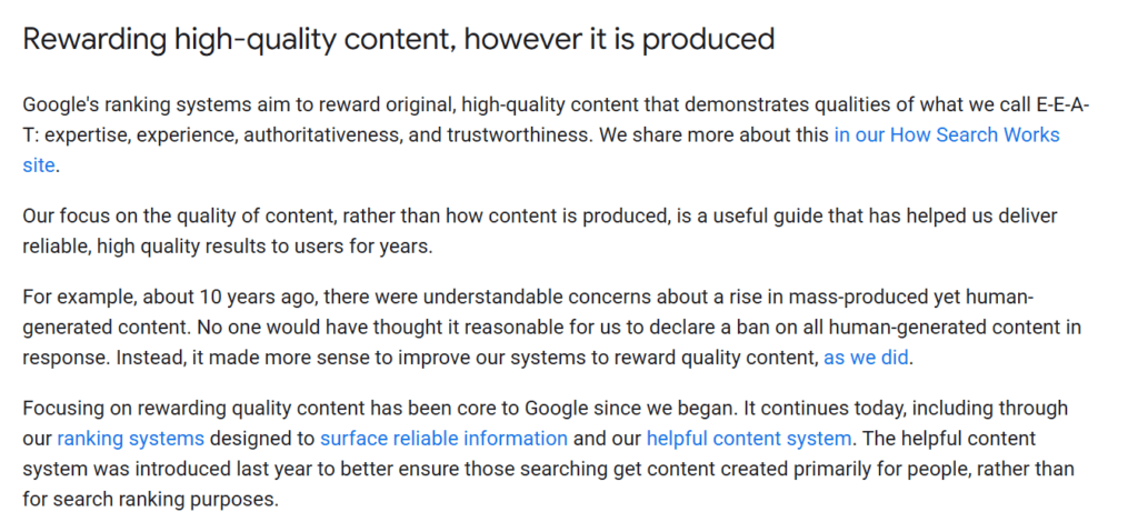 rewarding high quality content google