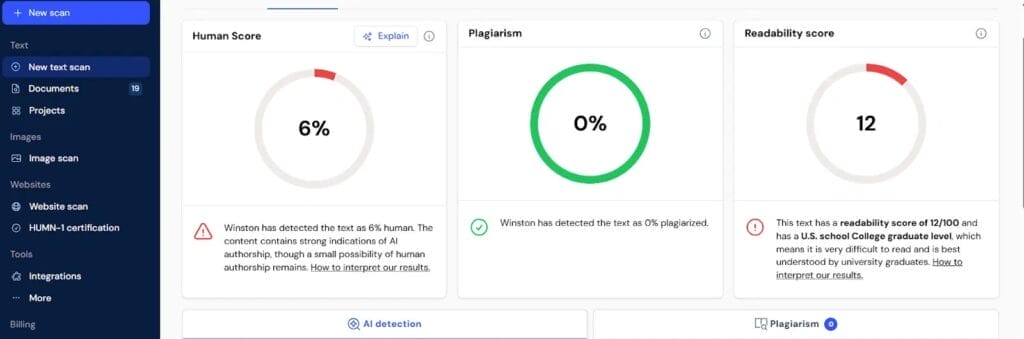 avaliação de detecção de conteúdo de ia