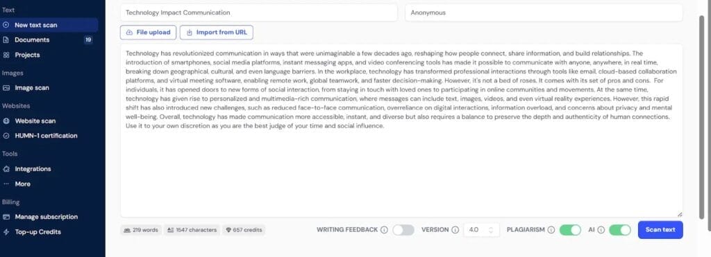 verificação de texto winston ai