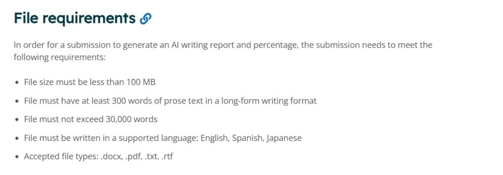 requisito de archivo de turnitin
