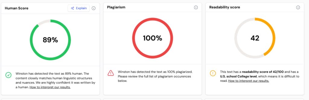 Winston AI assessment