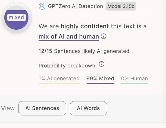 GPTzero assessment