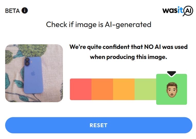 WasItAI detector result - no AI detected